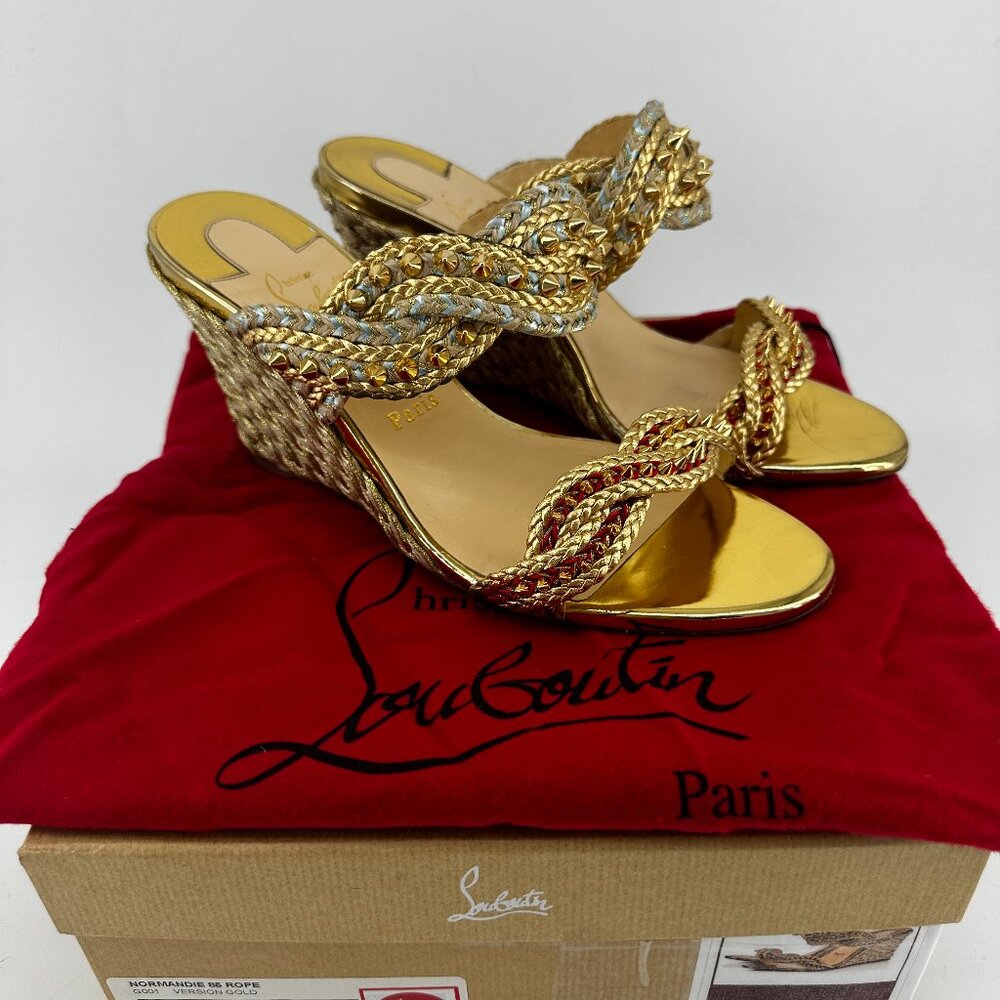 Louboutin Normandie Gold Multicolored Wedges - Size 39